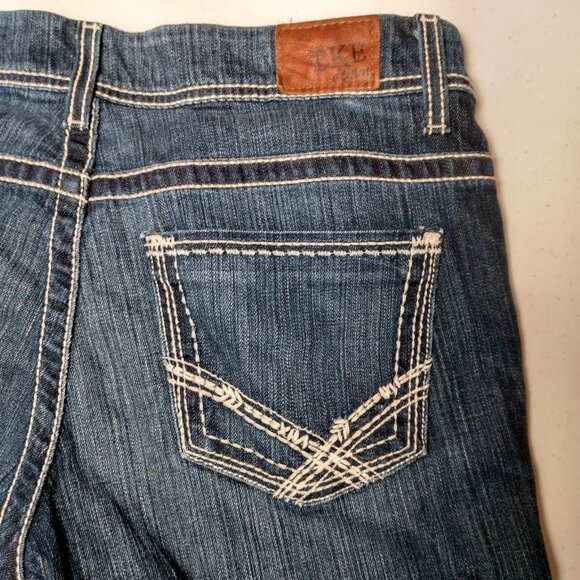 BKE Denim Payton Jeans Women 32L Dark Wash Blue Pants Whiskered White Stitching - Picture 13 of 16